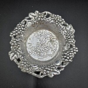 Vintage Grape Vine Embossed Metal Trinket Dish Candy Bowl